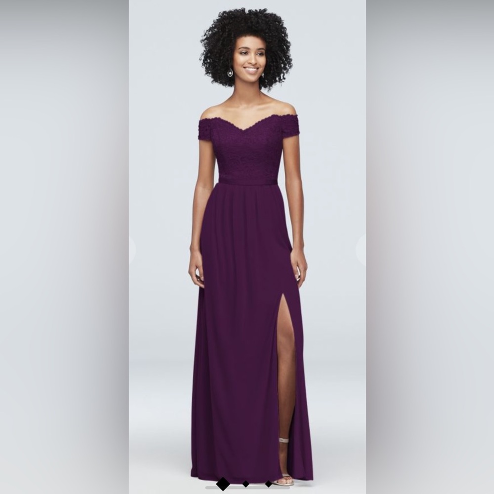 David’s Bridal - Off the shoulder lace and mesh bridesmaid dress